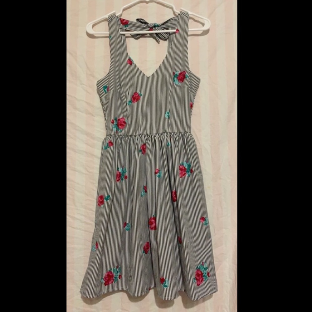 black and white striped floral dress